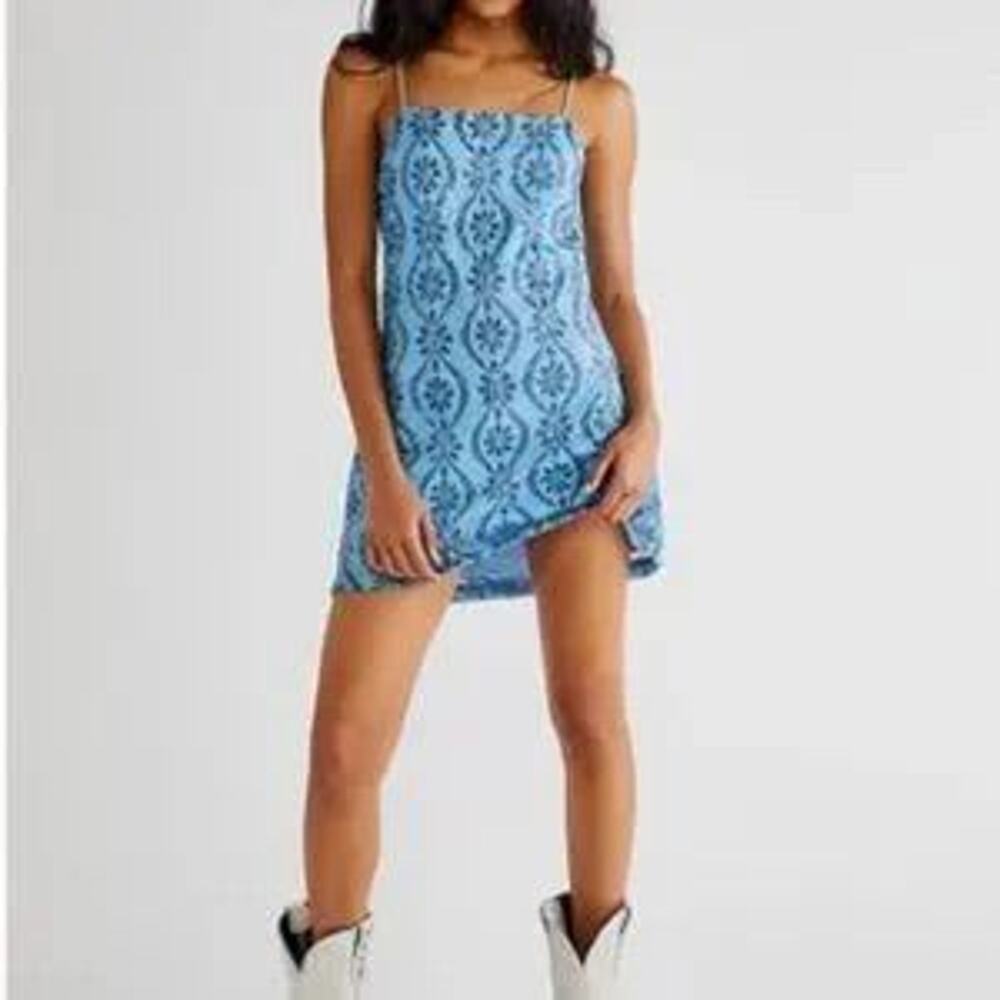 Blue Printed Slip Dress - Unbranded